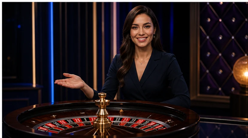 Live roulette wheel and professional dealer