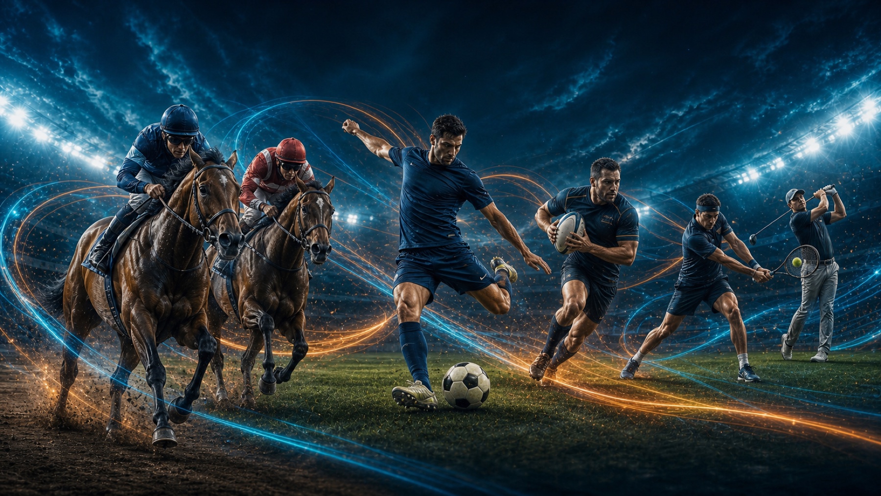 Horse racing, football, rugby, tennis and golf under stadium lights